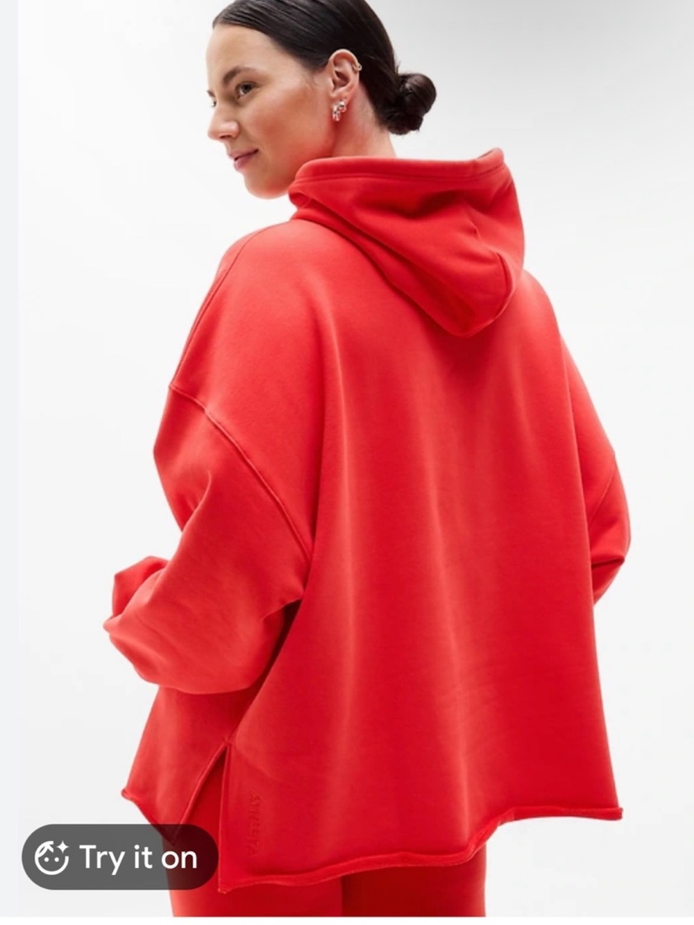 Athleta Large Terry Oversized Hoodie Cardinal Red Heavyweight Relaxed Lounge